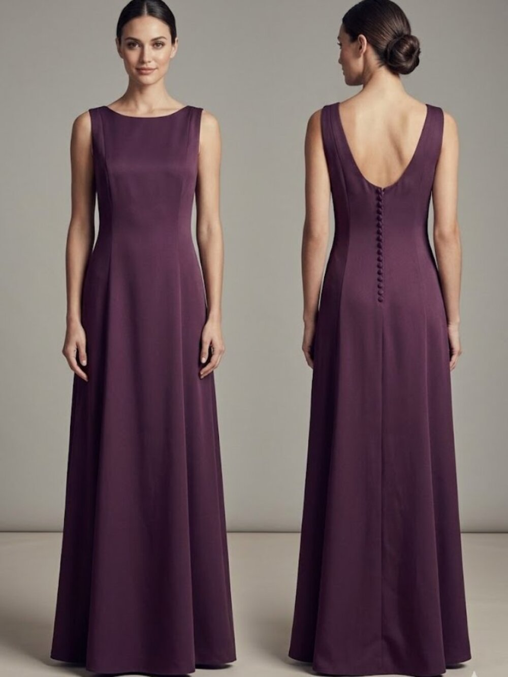 Michaelangelo Purple Plum Satin Formal Tea Length sleeveless  Dress Elegant 16